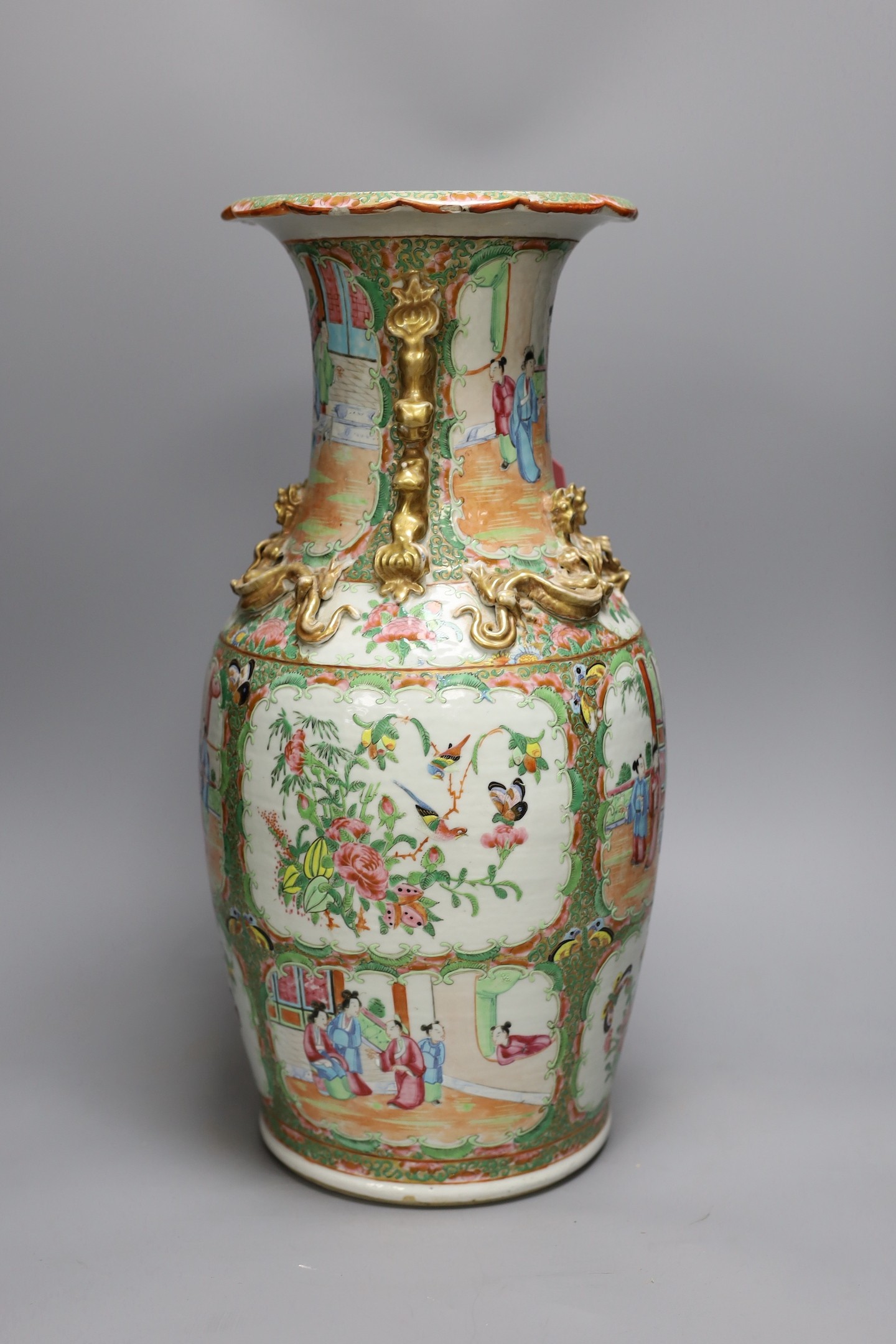 A 19th century Chinese Cantonese famille rose baluster vase, 44cm tall